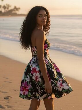 Cache Strapless Black Floral Cocktail Dress